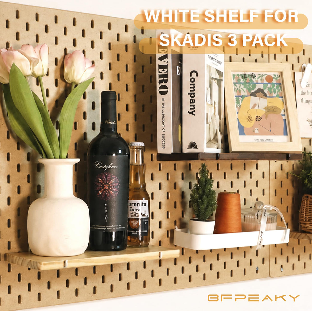 BFPeaky 3 Pack Wooden Pegboard Shelves ONLY for IKEA Skadis