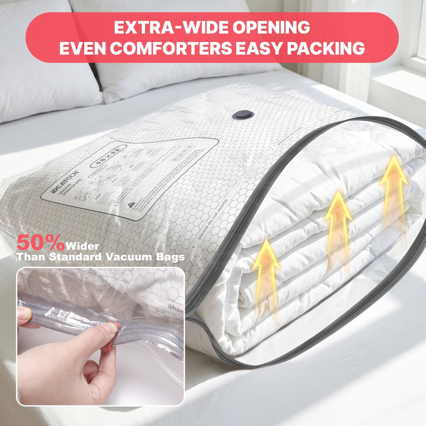 IDEATECH 15Pack Vacuum Storage Bags with Electric Pump, Jumbo Vacuum Seal Bags for Clothing, Bedding & Blanket, Heavy Duty Compression Space Saver with Airtight Seal, Complete Home Storage-5M+5L+5XL