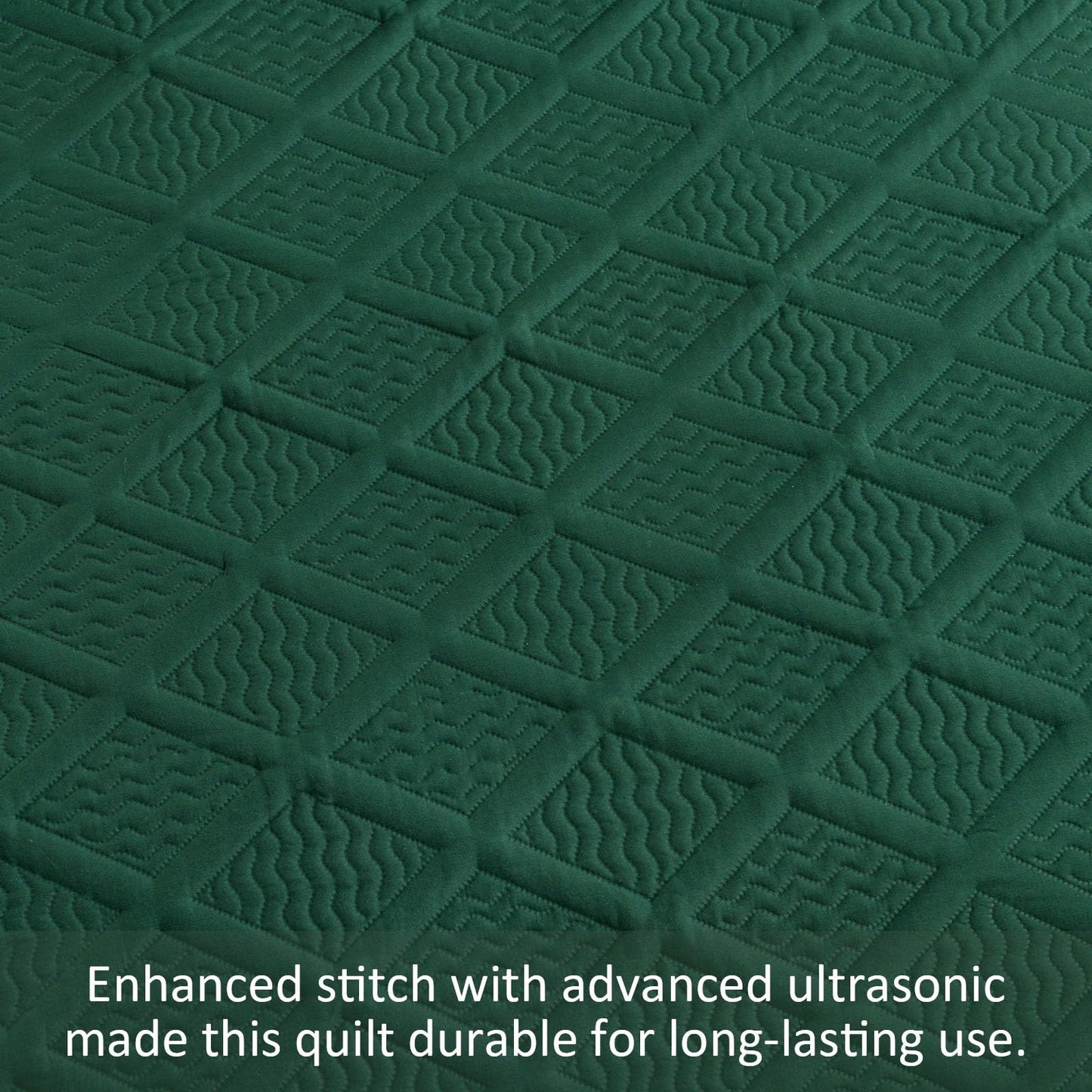 Yiran Quilts Queen Size, Emerald Green Spring Summer Bedspread Bedding Set, 3 Pieces Diamond Pattern Lightweight Microfiber Coverlet with 2 Pillow Shams for All Season 96x90 Inch