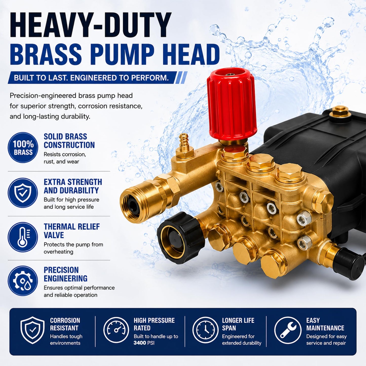 3300 PSI Pressure Washer Pump, 3.0 GPM, 3/4" Shaft Replacement Pump