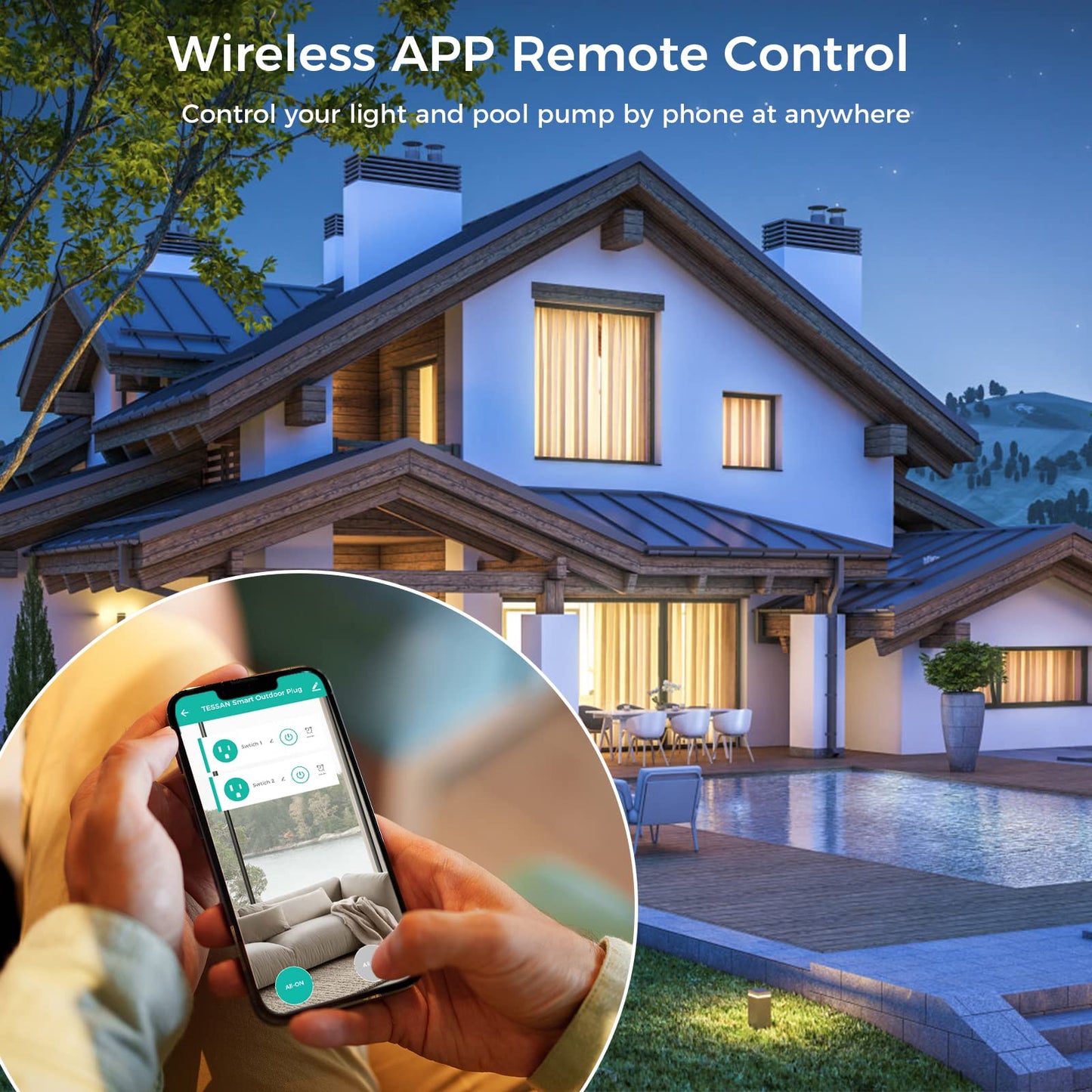 Outdoor Smart Plug Waterproof, TESSAN WiFi Smart Outlet Switch with 3 Individual Sockets Compatible with Alexa Google Home, Remote Control and Timer Function, 2.4GHz Wi-Fi Only
