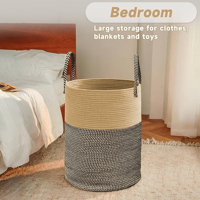 Large Woven Laundry Basket Hamper, 80L Cotton Rope Storage Bin