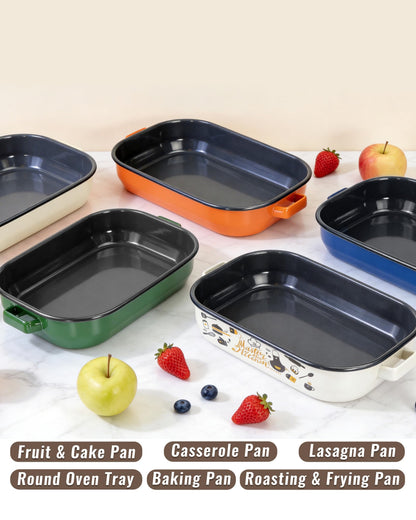 MCCSI Casserole Dishes for Oven Lasagna Baking Pan 6-Pack Set with Handle & Rack 14&17 Inch Large Deep Enamel Roasting Pan, 572°F Heat Resistance Dishwasher Safe NonStick Wedding Kitchen Gift Bakeware