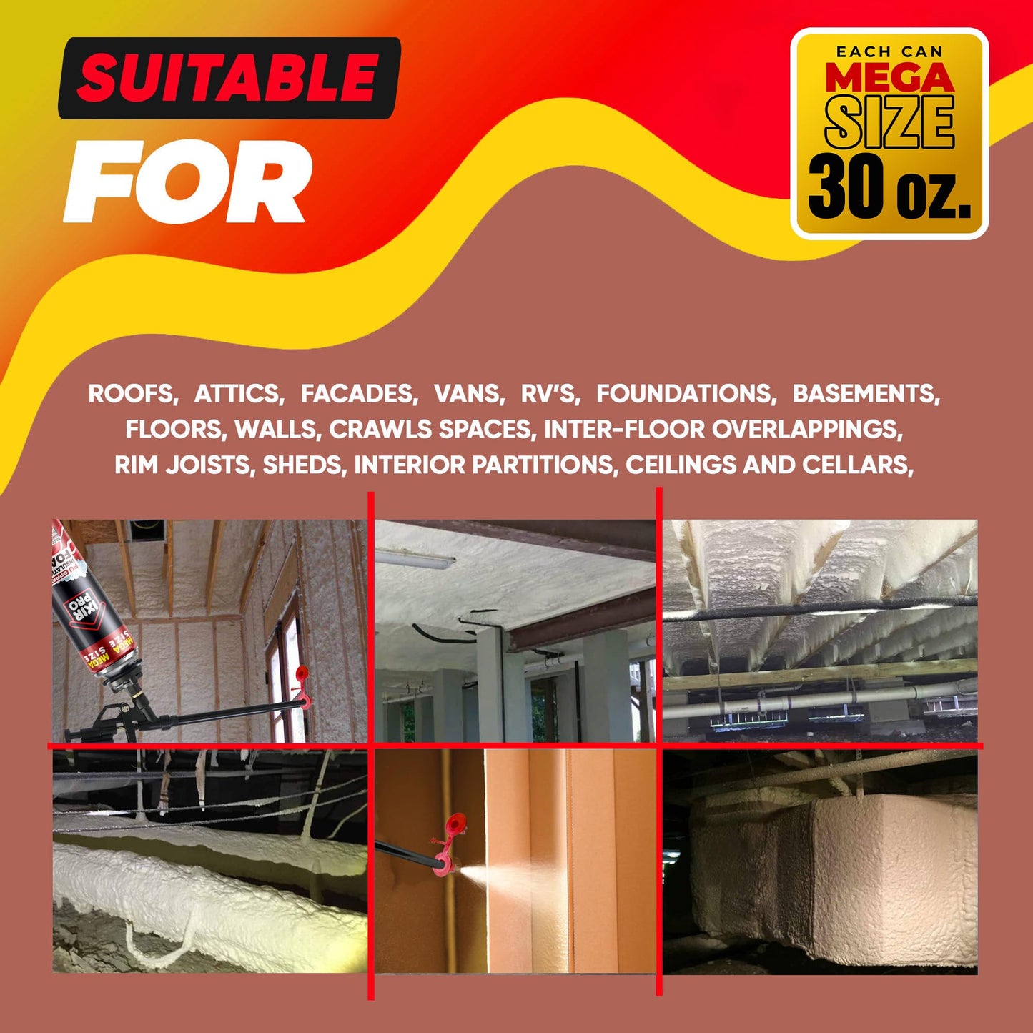 Spray Foam Insulation Can (18 x 30 oz) Expanding Sealant, Mega Size Closed Cell Spray Foam Insulation, High Density, Walls Ceiling Windows Doors