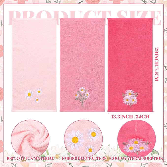 Daisy Floral Hand Towels Farmhouse Pink Daisy Bathroom Decor 14x29 Inch