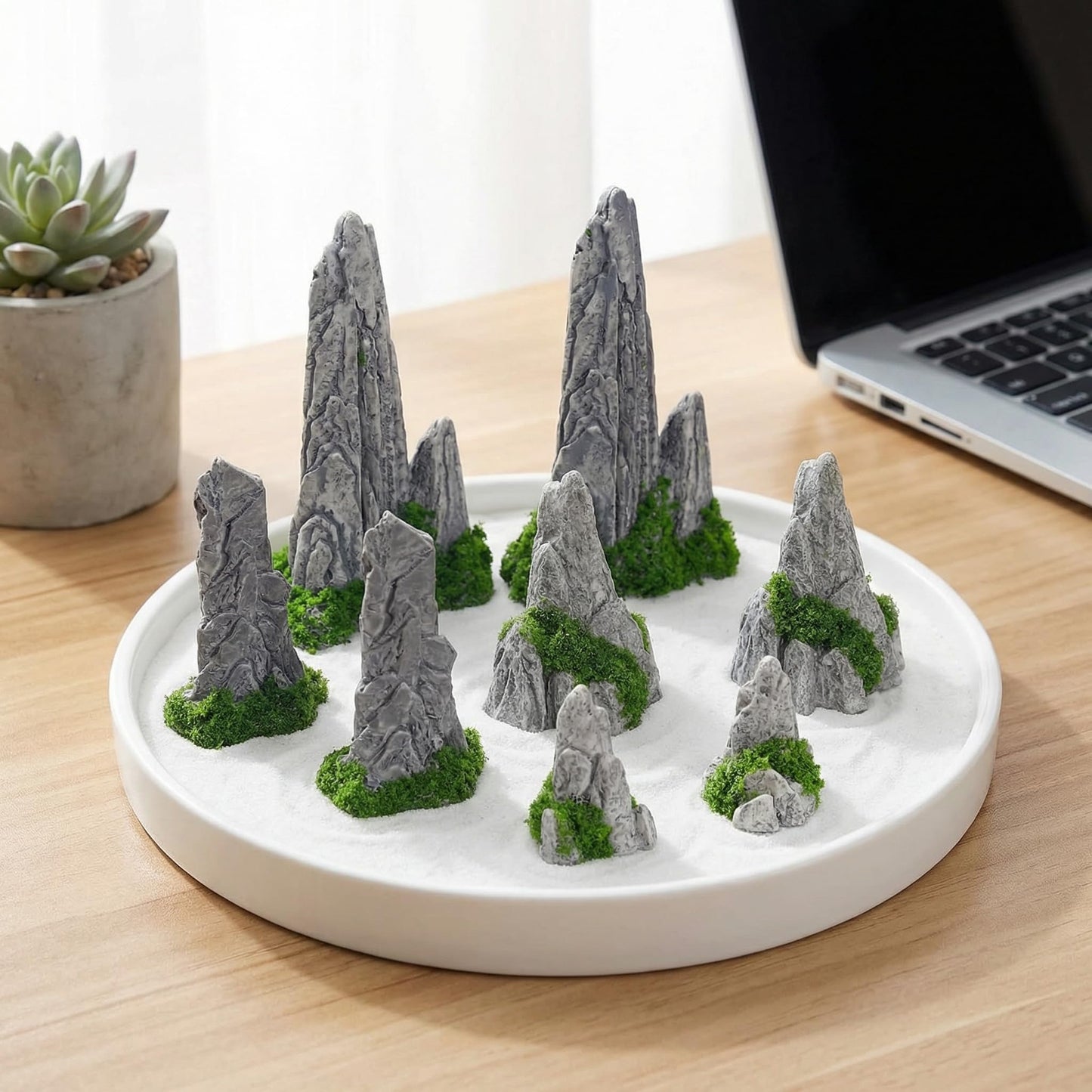 Wionin 8 Pieces Rockery Decor Zen Garden Accessories Micro Landscape Garden Decoration Mountain Landscape Figurines Mini Statues for Bonsai for Home Office Displays