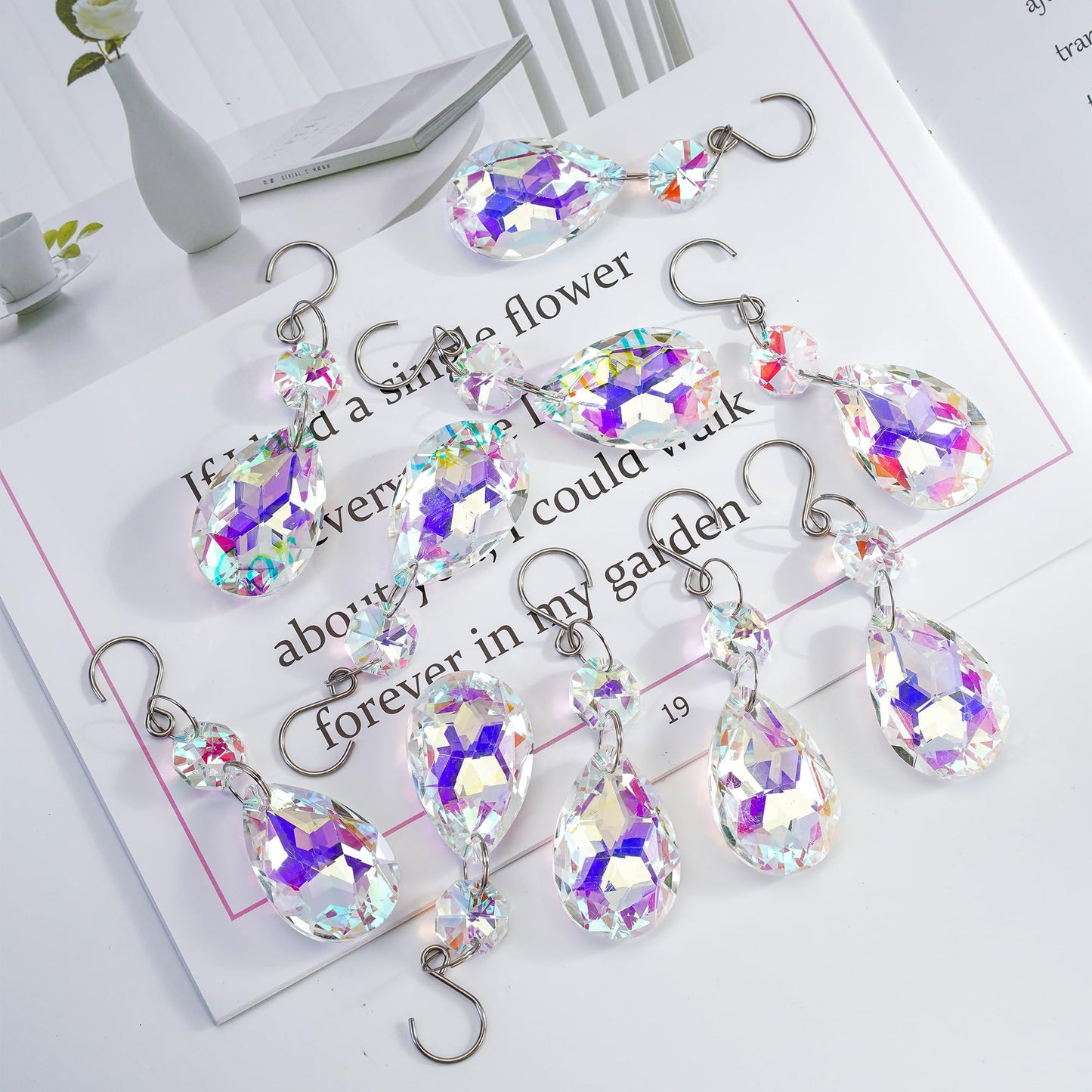 H&D HYALINE & DORA 3Inch Crystal Suncatcher Bauhinia Prisms Pendants 10Pcs Chandelier Crystals Replacement Hanging Sun Catcher Beads for DIY Arts Crafts Decor (AB)