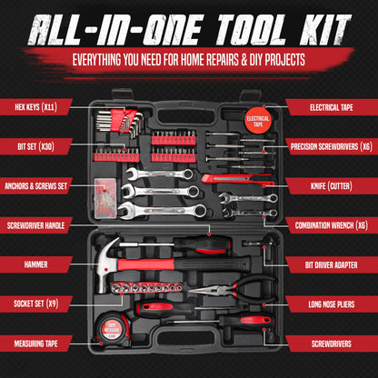 XTORVERA 148-Piece Household Tool Kit with Sturdy Case – Premium Home Repair Tools Set for Men & Women, DIY Hand Tool Set for Apartment, Garage, Office, and Home Maintenance