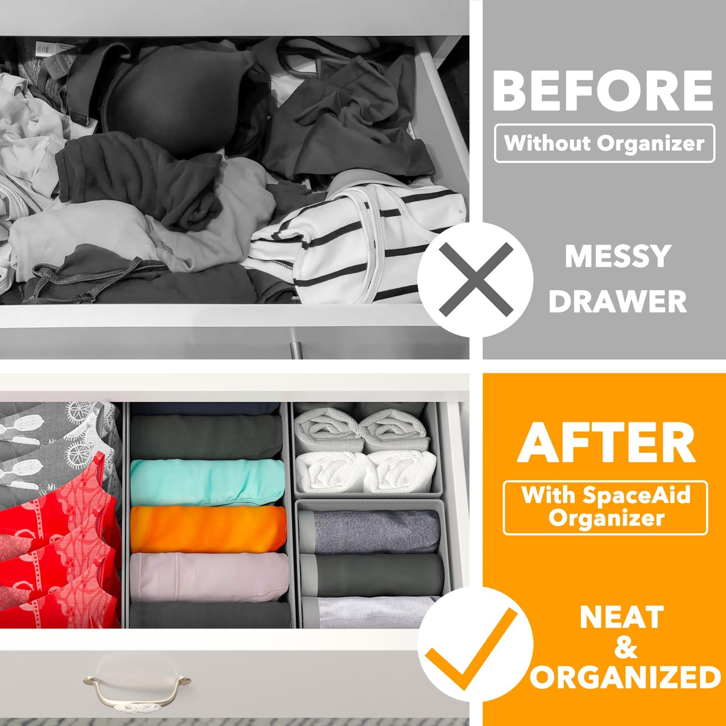 SpaceAid 8 Pack Bed Sheet Organizers and Storage, Drawer Organizer for Clothes, 12 Pack Dresser Drawer Organizer Bins