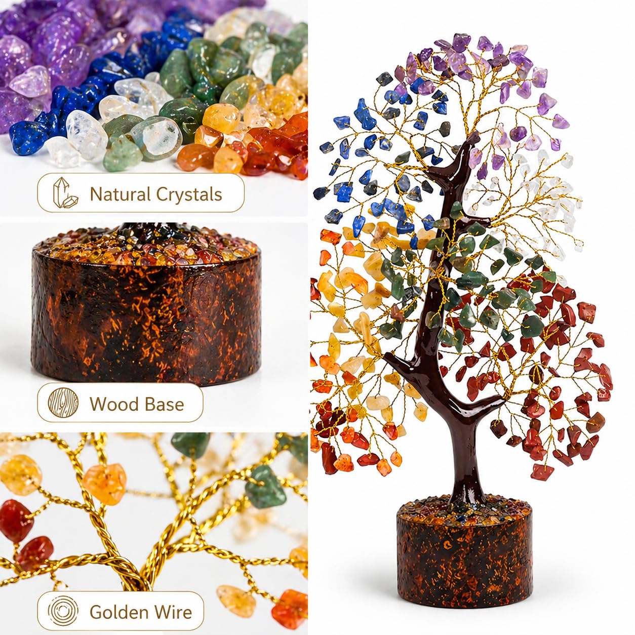 7 Chakra Tree of Life Crystal Tree - Healing Crystals for Positive Energy & Good Luck, Handmade Gemstone Tree, Birthday Gifts for Women, Mom, Sister, Home Office Desk Decor, Feng Shui Decor