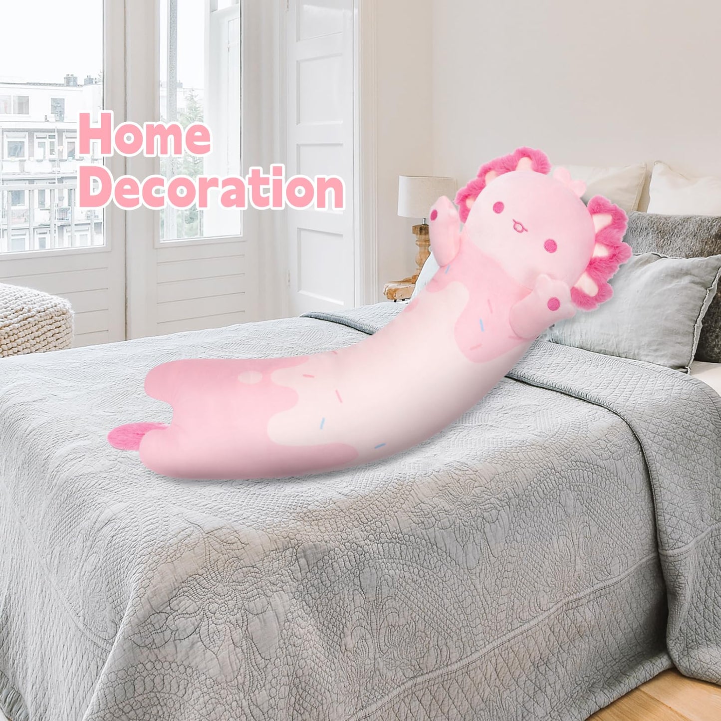 Mewaii 20in Long Pink Axolotl Plush Pillows Stuffed Animals Squishy Pillows - Cute Axolotl Plushie Sleeping Hugging Plush Pillow Soft Toys for Kids