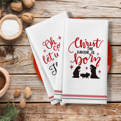 Christmas Christian Gifts for Women Men, Christmas Kitchen Bathroom Decorations, 2 Pack Bible Verse Scripture Kitchen Towels, Religious Hand Towels, for Christians Friends Coworkers