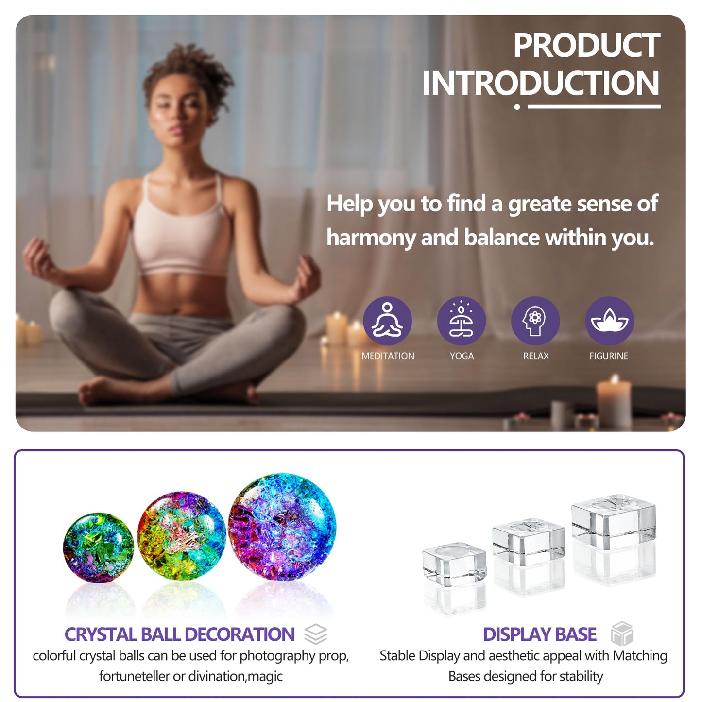 Crystal Ball Set of 3 Colorful Glass Decorative Spheres with Stands