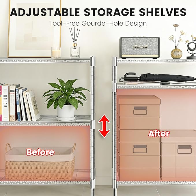 Xcity Storage Shelves, 3 Tier Heavy Duty Metal Shelving Unit, 1200 LBS Capacity Adjustable Steel Wire Shelf Organizer for Pantry, Kitchen, Garage, 14" D x 36" W x 36" H, Chrome