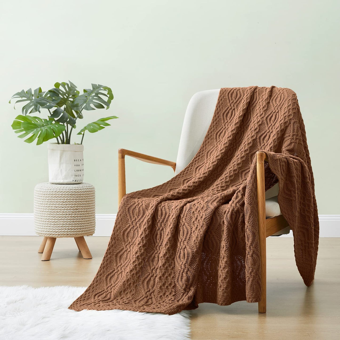 Aormenzy Brown Cable Knit Throw Blanket, Soft & Warm Knitted Blanket Throw for Couch Bed Sofa Living Room, 50 x 60 inch