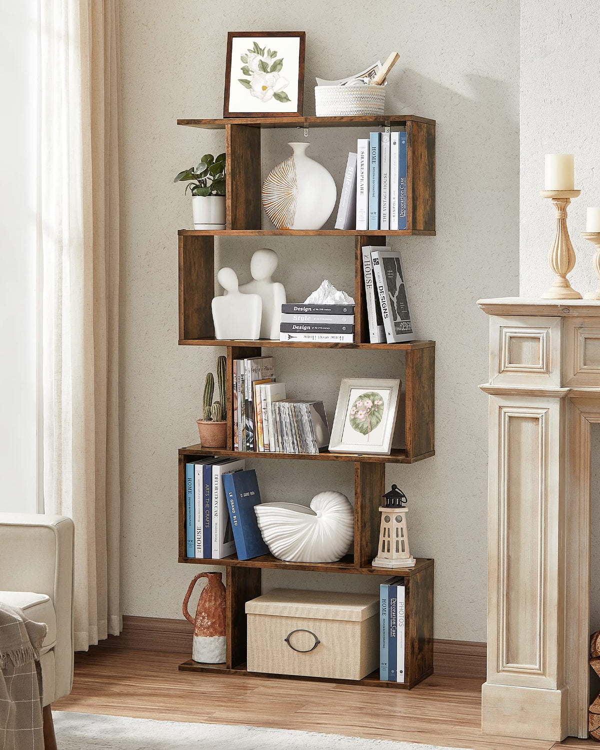 VASAGLE Custos Collection - Bookshelf, 5-Tier Bookcase, Tall Display Shelf, Freestanding Storage Shelf, Room Divider, for Home Office, Living Room, Bedroom, Study, Rustic Brown ULBC62BXS