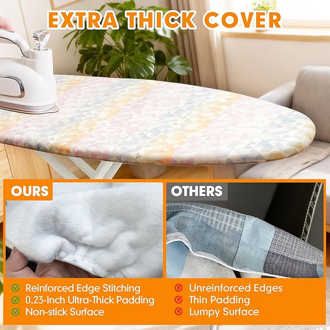 Ironing Board Cover and Pad, 15x54 Standard Size Thick Iron Padding, Scorch &