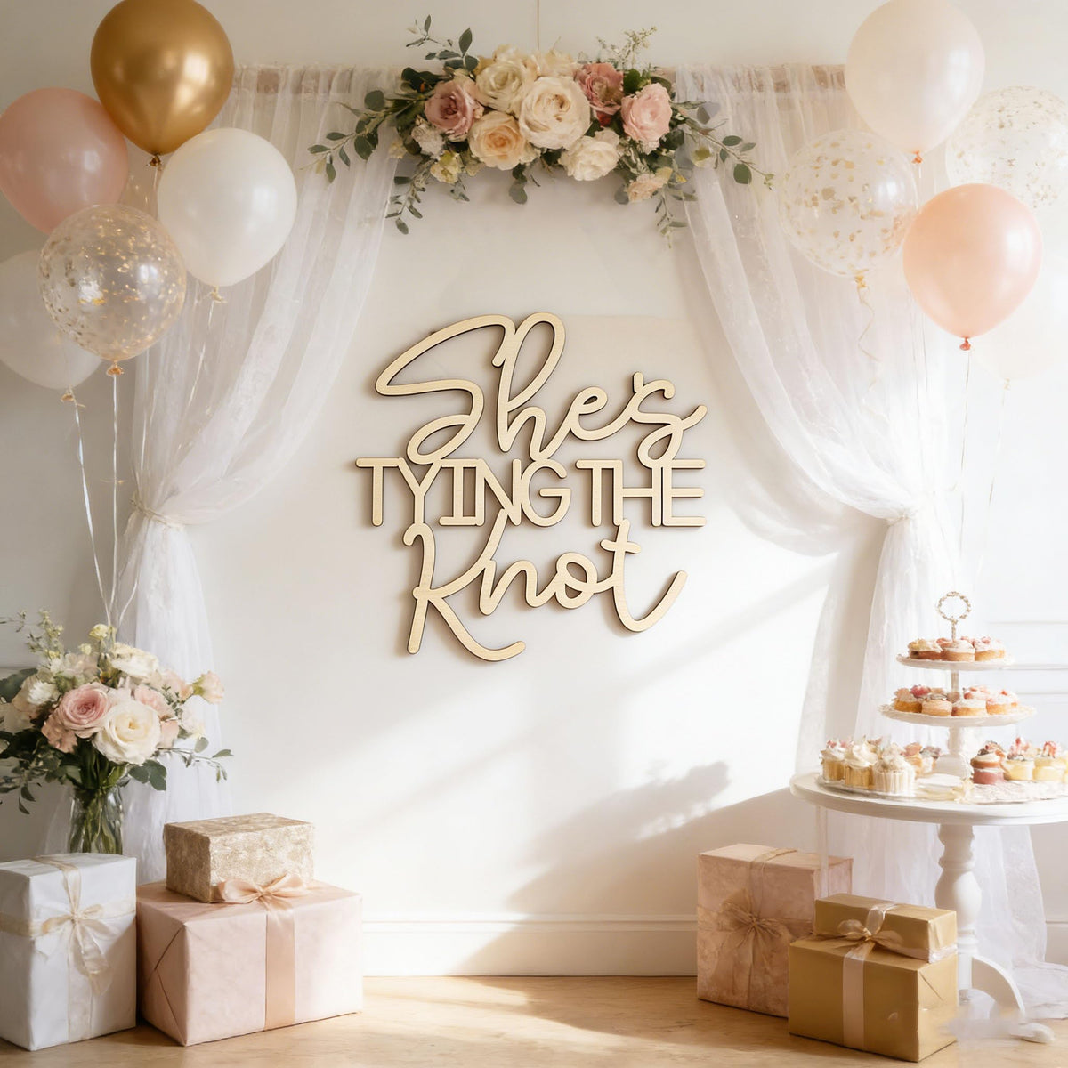 She's Tying The Knot Wedding Shower Wooden Sign,Bridal Shower Welcome Sign,for Wedding Reception,Bridal Shower/Anniversary/Bachelorette/Engagement Party Decoration photo backdrop