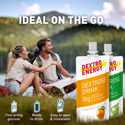 Dextro Energy Apple and Orange Flavour Dextrose Drink | 18g of Fast Acting Glucose | Liquid alternative to Dextro Glucose Tablets | Ready to Drink, Easy to Consume, Re-Sealable | 50ml Pack of 12