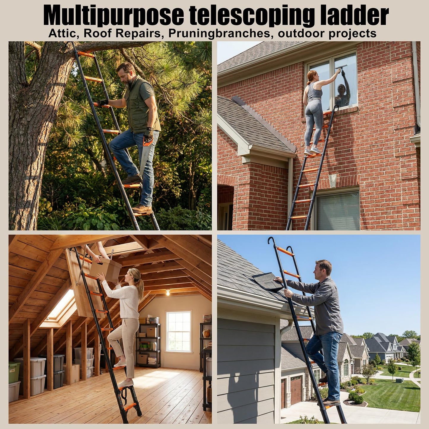 AOPENG Telescoping Ladder,10.5FT Quick Folding Aluminum Extension Ladder for RV/Home/Outdoor, 330lbs Max Load