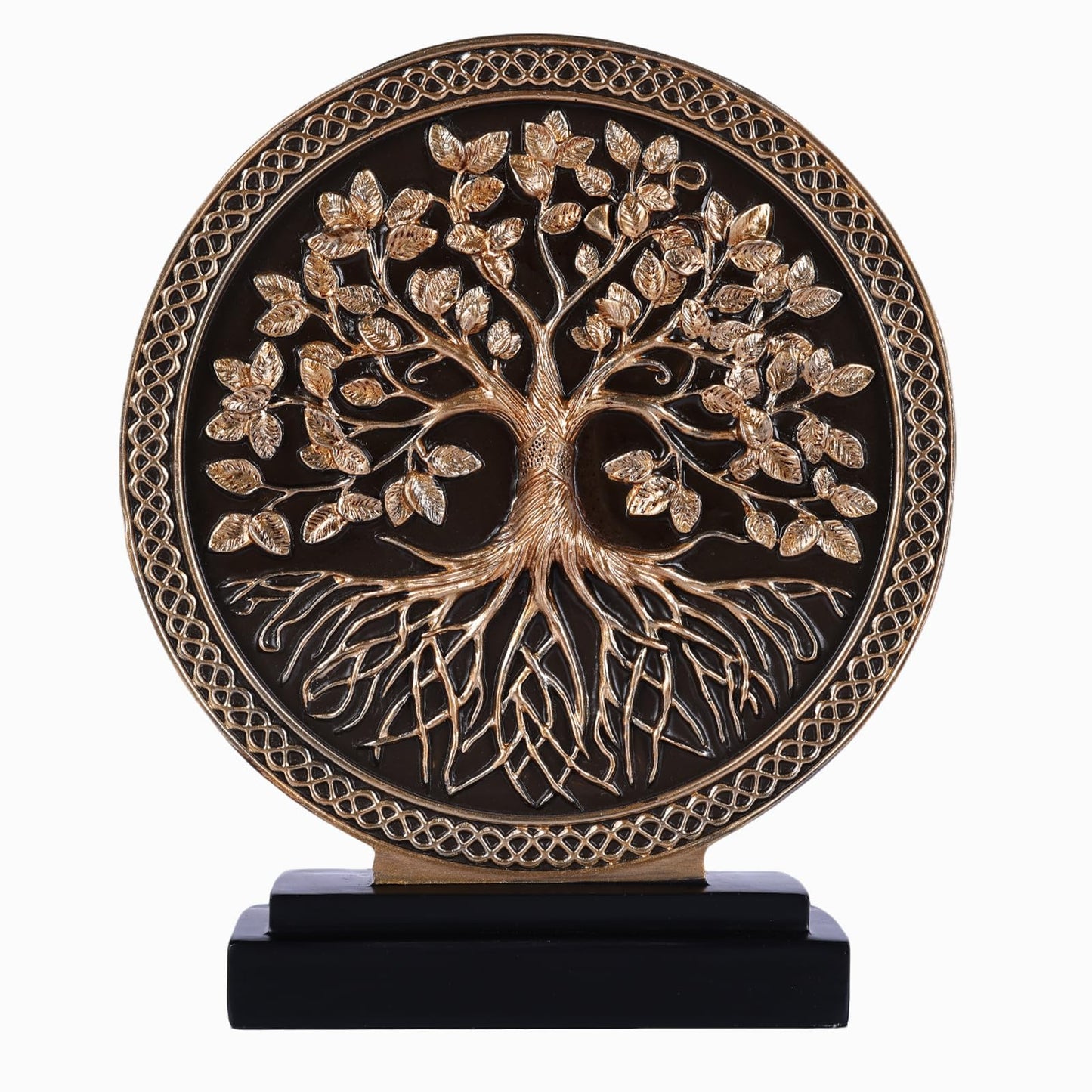 DOVDOV Abstract Circular Tree of Life Decorative Sculpture, Black and Gold Home Decor, Modern Art Home Accent Suitable for Office Shelves, Coffee Tables, and Above Cabinet Decorative Statue.