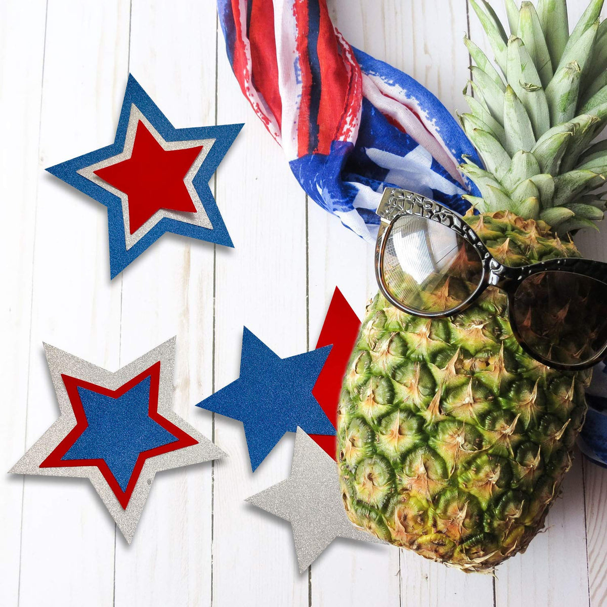 Aflyu Patriotic Star Cutouts Glitter Cutouts Kit 4th of July Decoration for Independence Day 45 Pieces