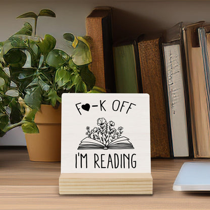 Mfyossrll Book Lovers Gifts Desk Decor, Funny I'm Reading Decorative Signs & Plaques, Book Reader Bookworm Gifts Desk Sign with Wooden Stand for Reading Room Corner Nook Library Shelf Table Decor