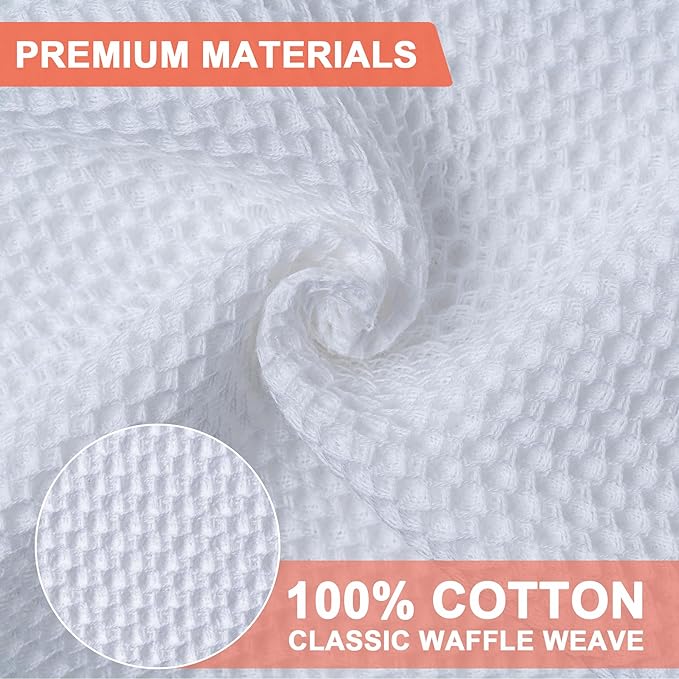 BOOMIBOO 4-Pack Dish Towels, 100% Cotton Waffle Weave, Ultra Soft Absorbent