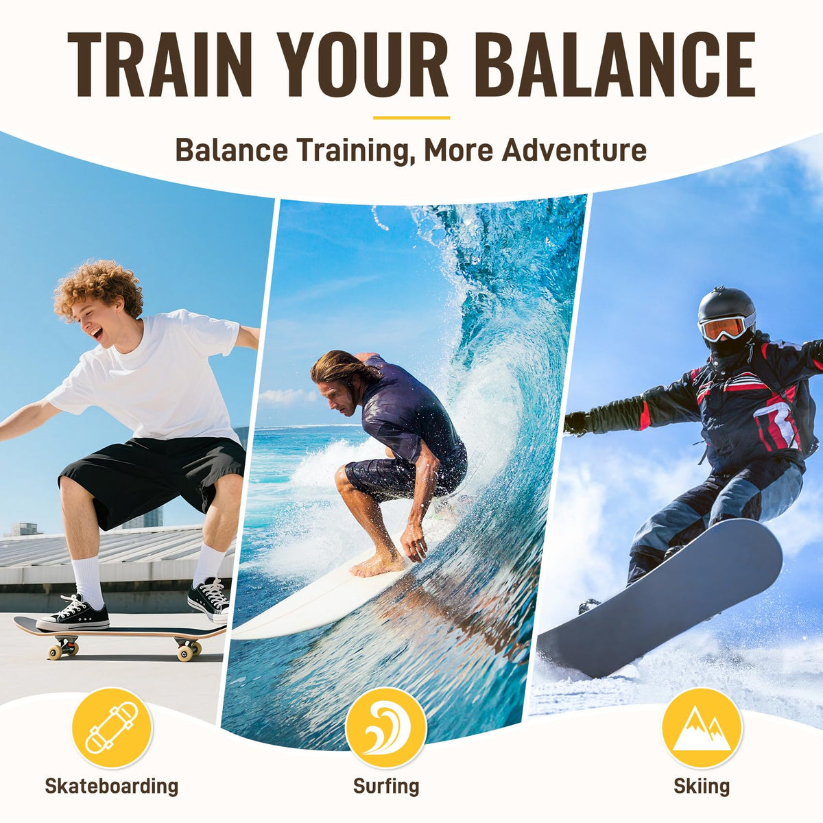 Balance Board with 360° Rotation, Solid Wobble Board for Adults & Kids, Balance Trainer for Strength Training, Surfing and Skiing, Anti-Slip Surface Whirl Board, Home, Office Exercise Wooden Board
