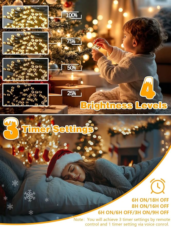 Voice Controlled Christmas Lights with Remote, 99 FT 300 LED String Lights Indoor Outdoor with 12 Modes 3 Timers, Dimmable Twinkle Light Plug in Waterproof for Xmas Tree Party Decorations, Warm White