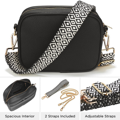 Lily England Cross Body Bag Women - Multiple Pockets - Adjustable Wide Strap and Chain - Black Handbag Crossbody - Over the Shoulder Bag