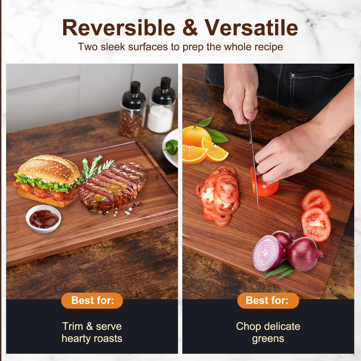 Walnut Wooden Cutting Boards for Kitchen, Solid Wood Cutting Board Set - Charcuterie & Chopping Butcher Block for Meat - Kitchen Gadgets Gift (Walnut 17in*12in)