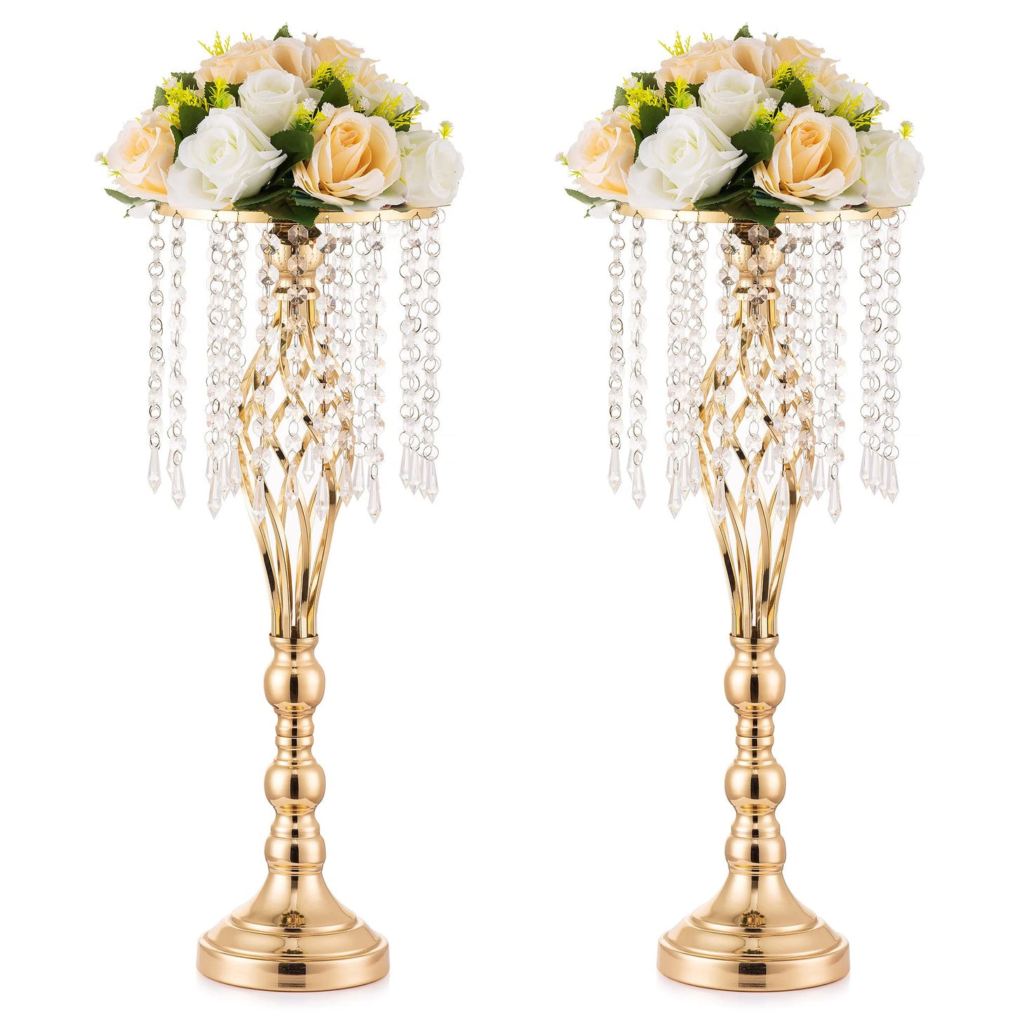 Inweder Gold Vases Centerpieces for Table: 21.7" Tall Flower Stand with Crystal Patent for Wedding Center Piece Party Event Set of 2