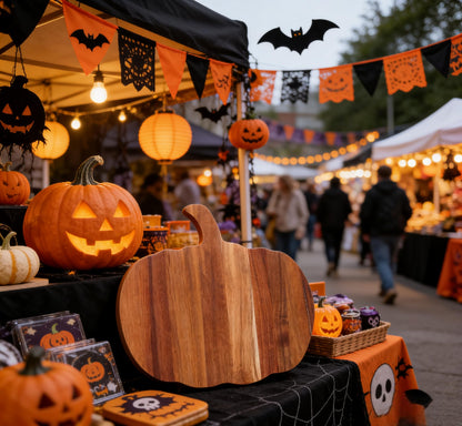 Halloween Pumpkin Shaped Wood Cutting Board for kitchen Decoration, Halloween Charcuterie Wooden Boards with Handle for Chopping Meat, Vegetables, Fall Kitchen Decor