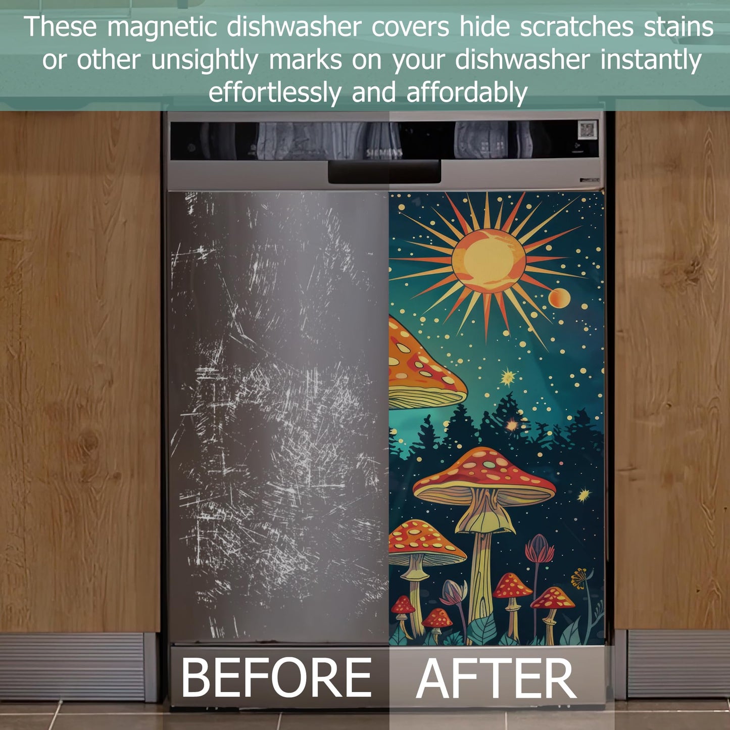 Red Mushroom Dishwasher Covers for The Front Magnetic,Starry Sky Forest Refrigerator Magnets Decoration,Reusable Dishwasher Cover Panel for Home Kitchen Decor 23x26 Inch
