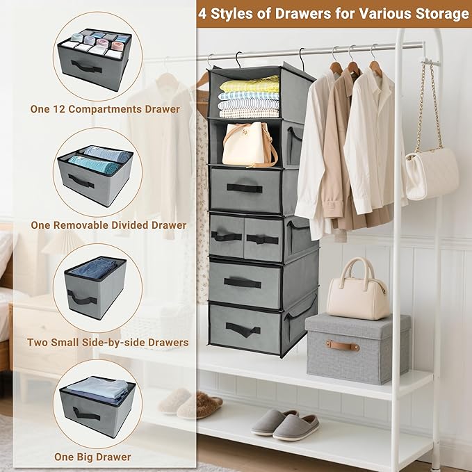 Durable 6-Tier hanging closet organizer