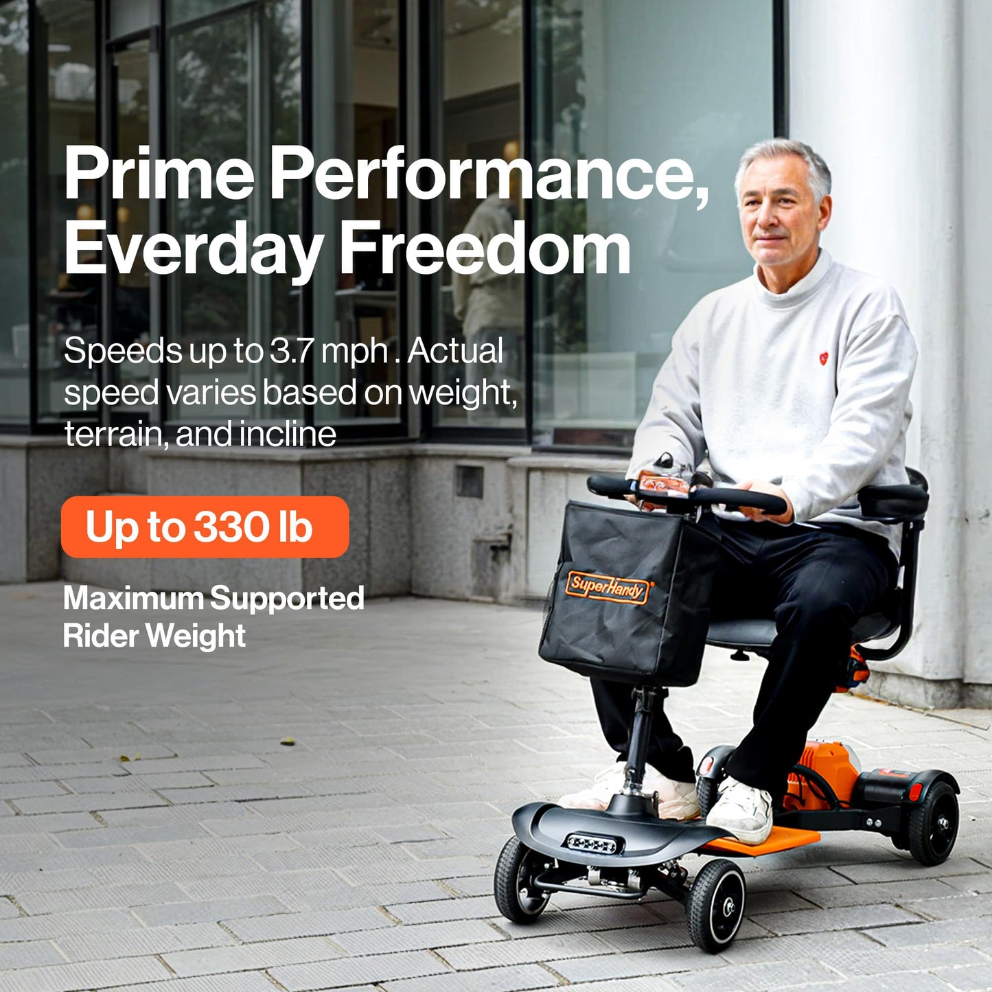 SuperHandy Passport Prime Power Mobility Scooter – Ultralight Aviation-Grade Aluminum Frame, Foldable & Compact, for Indoor & Outdoor, 48V Li-Ion Battery
