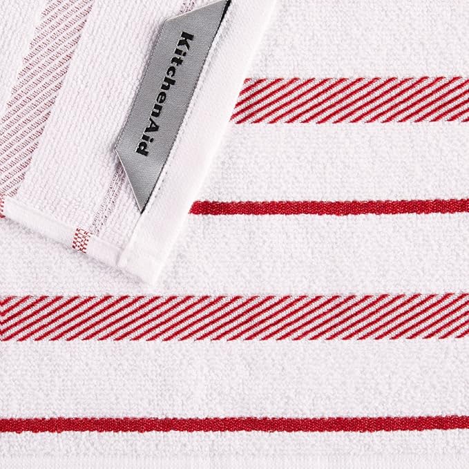 KitchenAid Albany Dishcloth 8 Pack Set, Passion Red/White