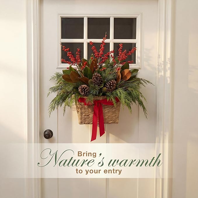 Set of 2 Wicker Hanging Basket for Organizing, Front Door, Flowers