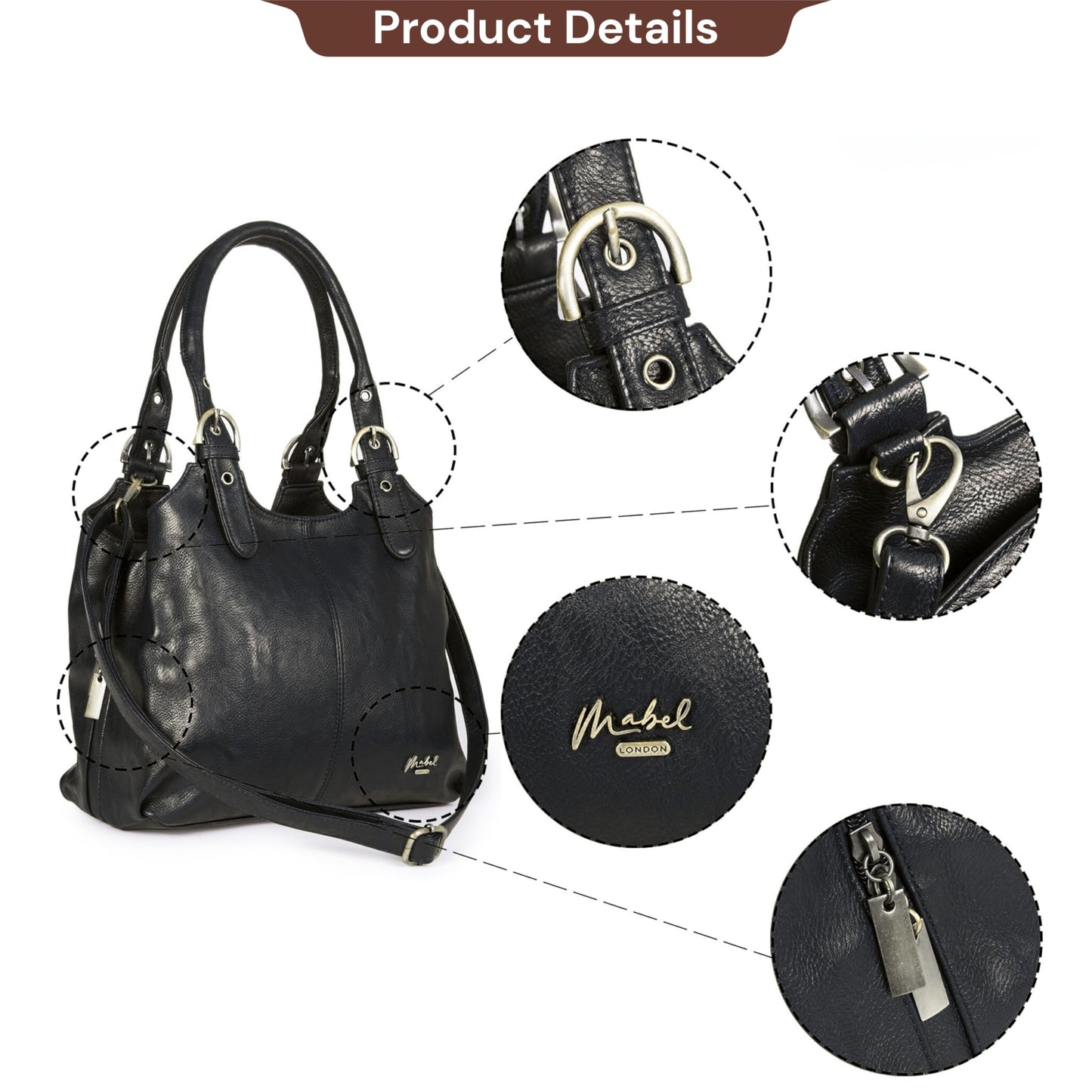 Mabel London Womens Multiple Compartments Handbag - Medium Size Bag with a Long Shoulder Strap - AMELIA (Black)