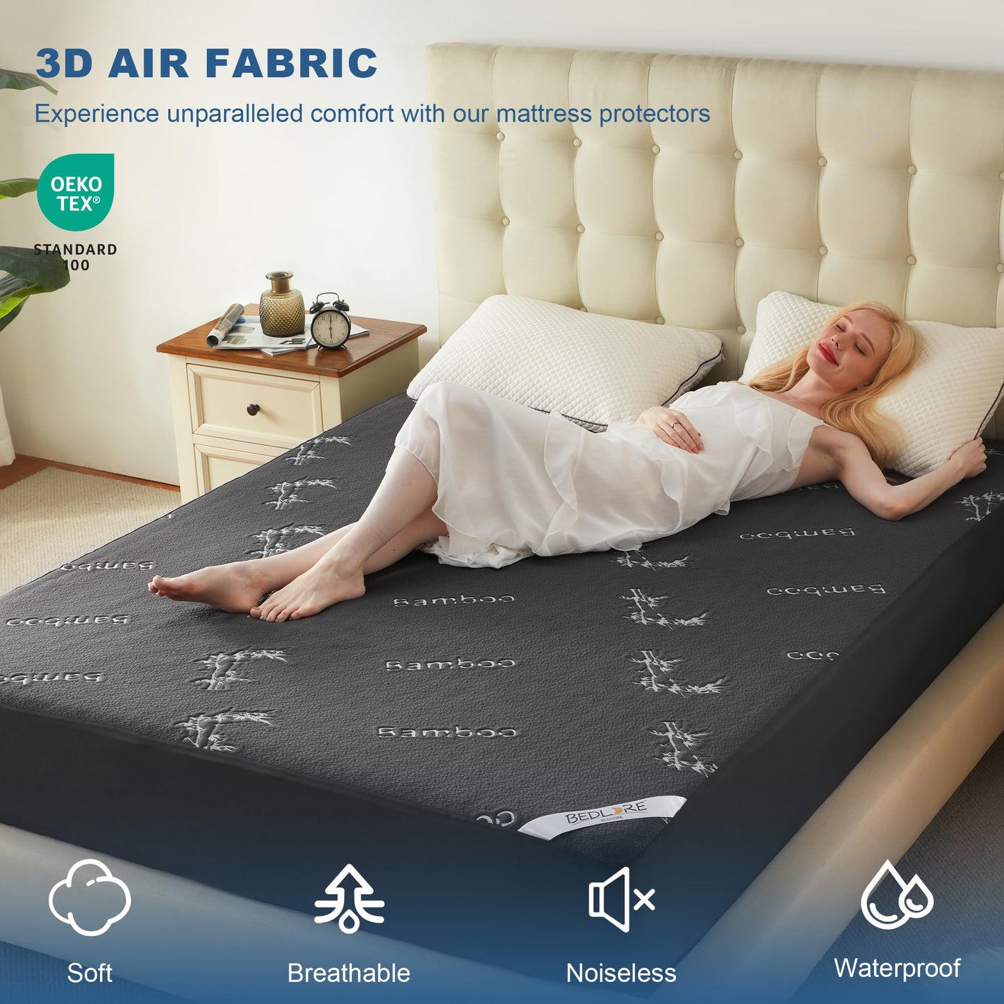 BEDLORE Full Size Waterproof Mattress Protector Viscose Derived from Bamboo, Soft Mattress Cover Fitted with Deep Pocket 6"-15", Breathable Noiseless Mattress Pad, Machine Washable(Gray)