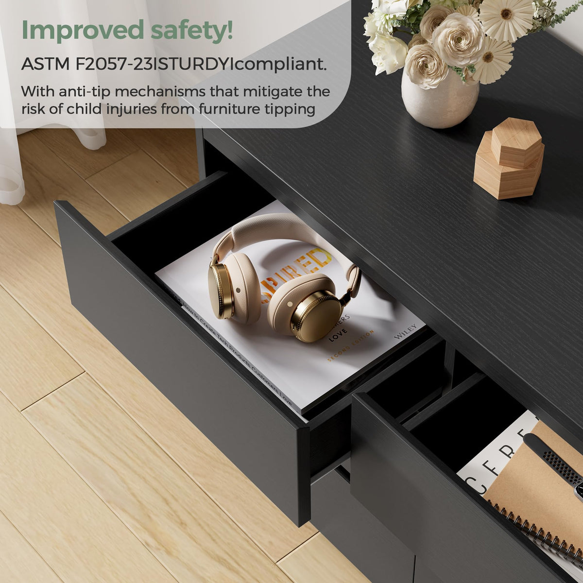 Jocoevol Modern Black 9 Drawer Dresser for Bedroom, Simply Chest of Drawers, Wood Storage Dresser with Deep Drawers for Living Room Hallway Entryway (Black)