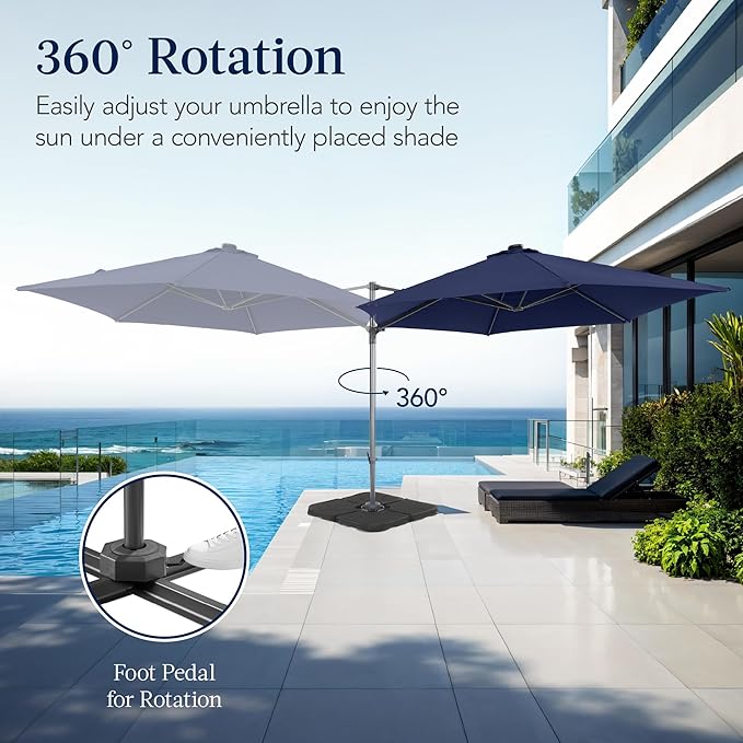 Best Choice Products 10ft Offset Cantilever Hanging Market Patio Umbrella, Smooth 360° Rotation, 8 Sturdy Ribs, Easy Adjustment - Navy Blue