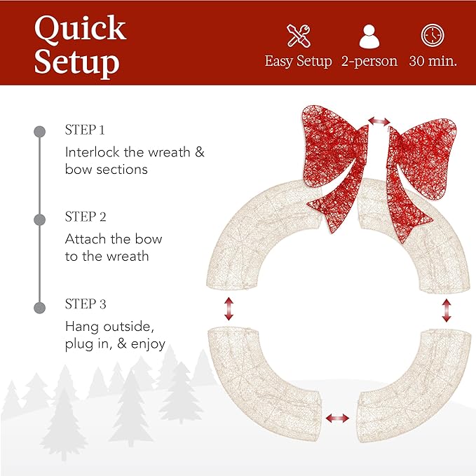 Best Choice Products 36in Pre-Lit Outdoor Christmas Wreath Decoration, LED Metal Holiday Decor for Home w/ 120 Lights, Bow - White/Red