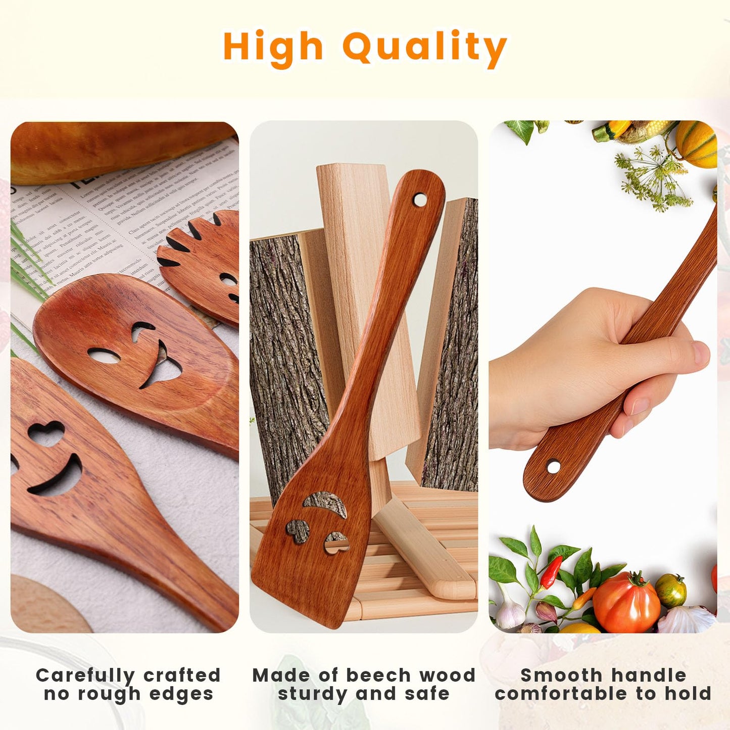 HANSGO 5PCS Wooden Cooking Spoons, Funny Wooden Utensil Set Wood Spatulas with Smile Faces Cute Kitchen Accessories, Best Cooking Gifts for Housewarming Wedding Holidays