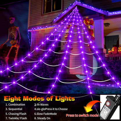 Halloween Decorations Outdoor, 200 LED Halloween Giant Spider Web Lights, 16.4Ft Lighted Spider Web Light up for Yard Haunted House Decor