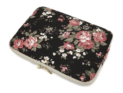 KAYOND Black Chinese Rose Pattern Water-resistant 14 inch Canvas laptop sleeve for 14-14.1 inch HP/Dell/Lenovo/Asus/Acer/Samsung Notebook Computer (14-14.1 Inch, Black C Rose)