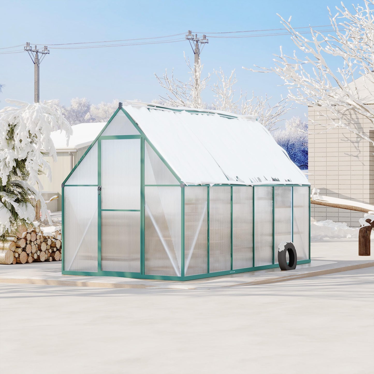 GarveeLife 6X11FT Polycarbonate Greenhouse with Aluminum Frame, Polycarbonate Greenhouse for Outdoors, Greenhouses with Ventilation, Aluminum Large Walk-in Greenhouses for Outside