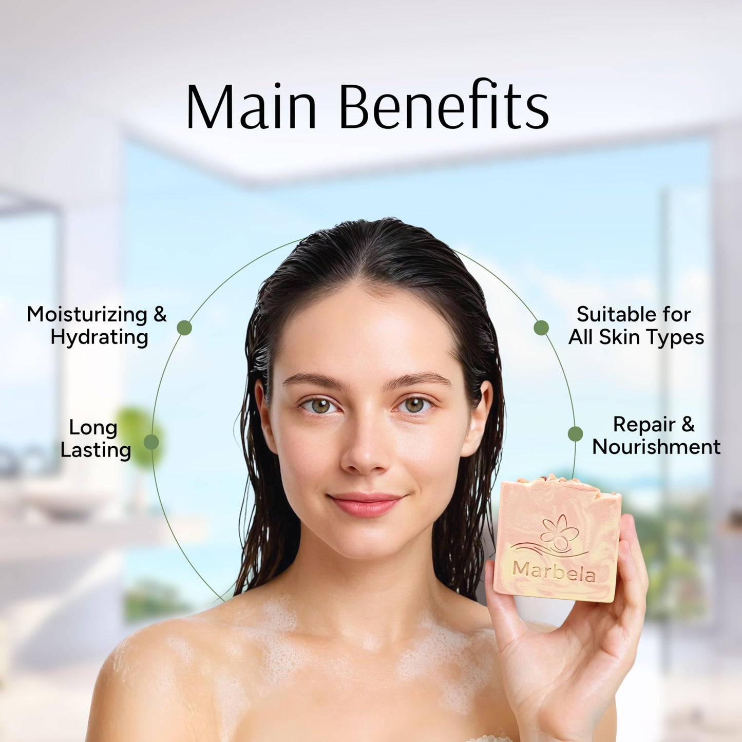 Marbela Cosmetics Handmade Soap Bar - Made in USA, Vegan Friendly, Palm Oil Free, Natural Bar Soap - Face & Body Soap for Daily Skin Care, Moisturizing & Nourishing - 3.5 oz (Himalayan Salts Spring)