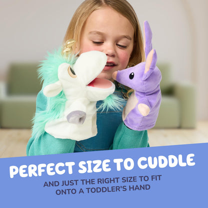 Bluey Unicorse & Bob Bilby Hand Puppet Plush 2-Pack – 8-9” Soft Deluxe Fabric, Embroidered Details, Perfect for Toddler Hands, Imaginative Play, Official Bluey Toys, Amazon Exclusive
